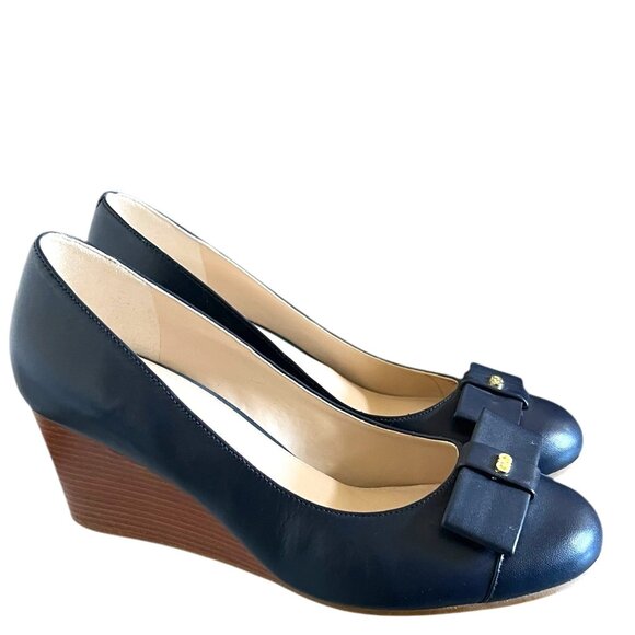 Cole Haan NEW Adair Leather Wedge Heels In Navy Blue Size 6